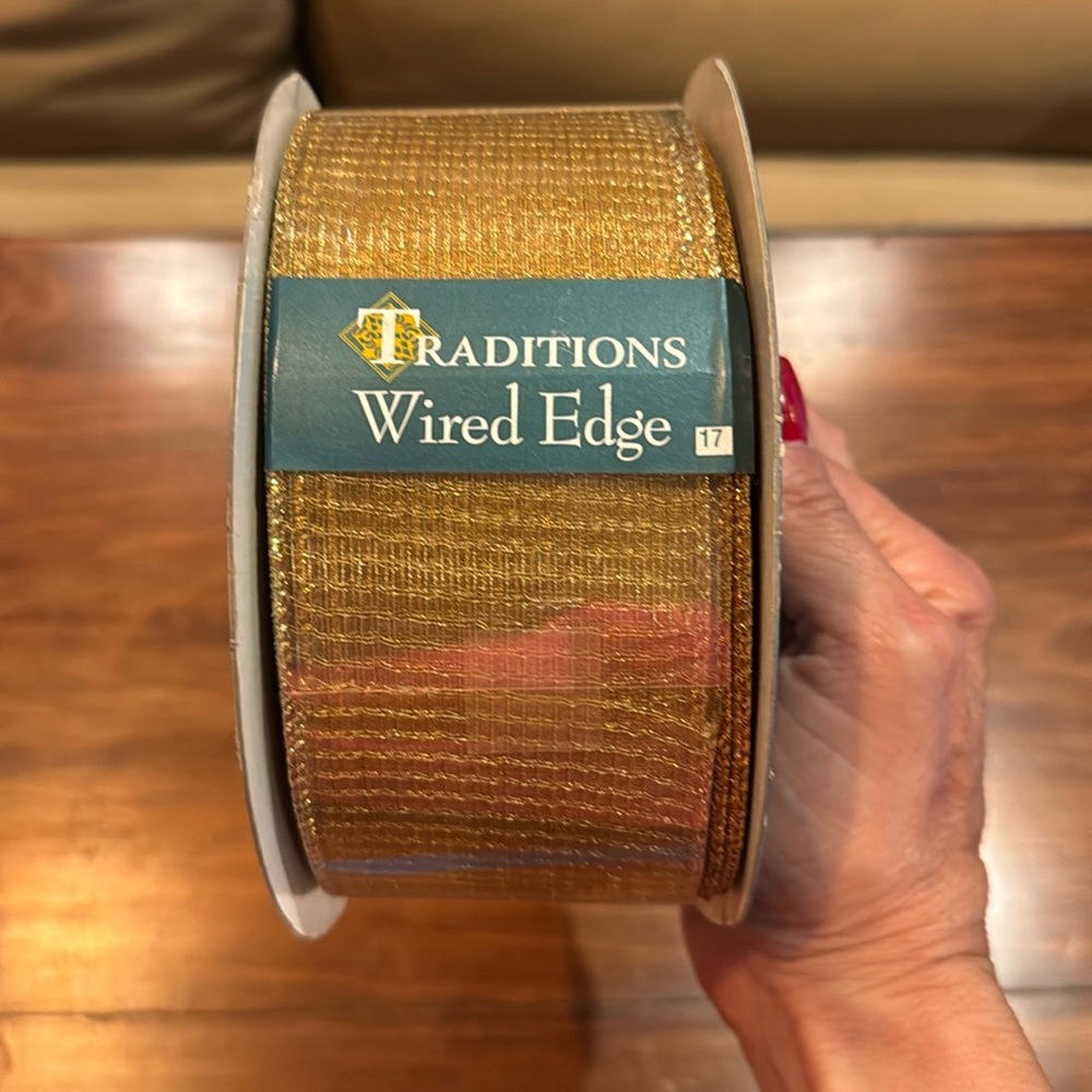 NEW Sealed Traditions Wired Metallic Gold Shimmery 50 yards 2 1/2” Wide NIP